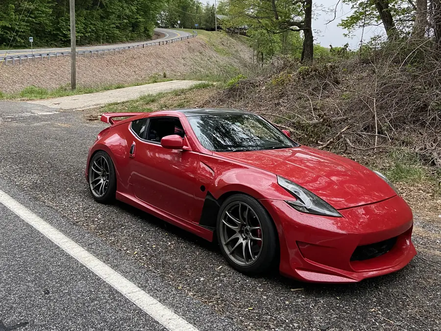 A red Nissan 370Z after paint work